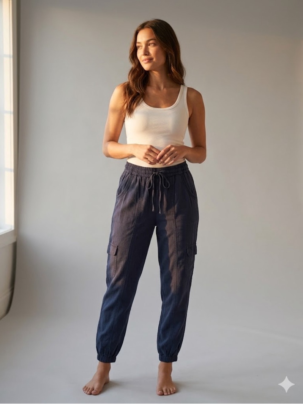 Nurture by Westbound Navy Blue Cargo Pants Drawstring Joggers Size Small Regular
